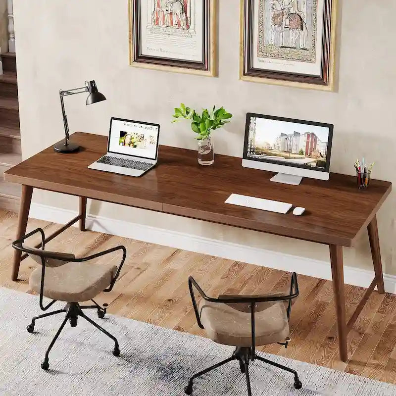 78.7" Extra Long 2-Person Wood Desk with Metal Legs