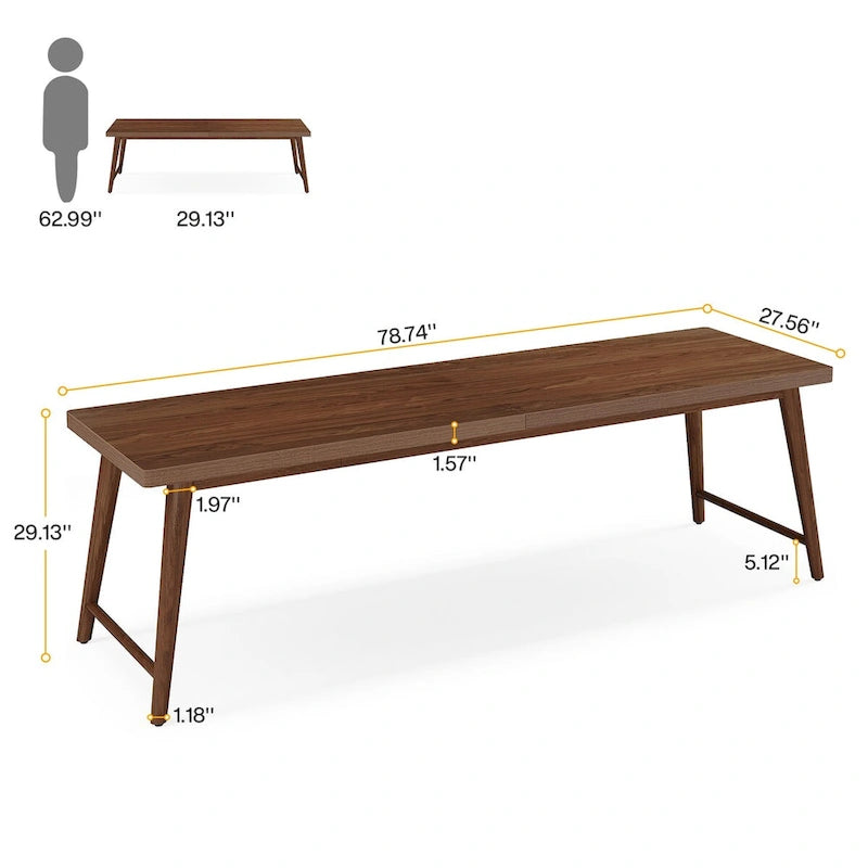 78.7" Extra Long 2-Person Wood Desk with Metal Legs