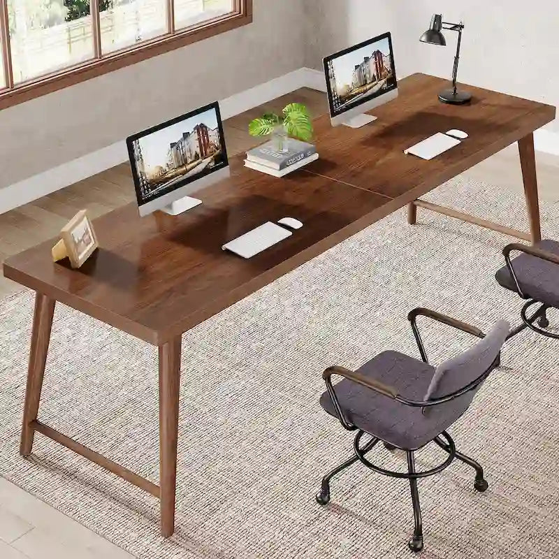 78.7" Extra Long 2-Person Wood Desk with Metal Legs