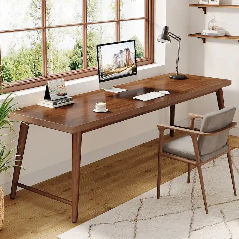 78.7" Extra Long 2-Person Wood Desk with Metal Legs