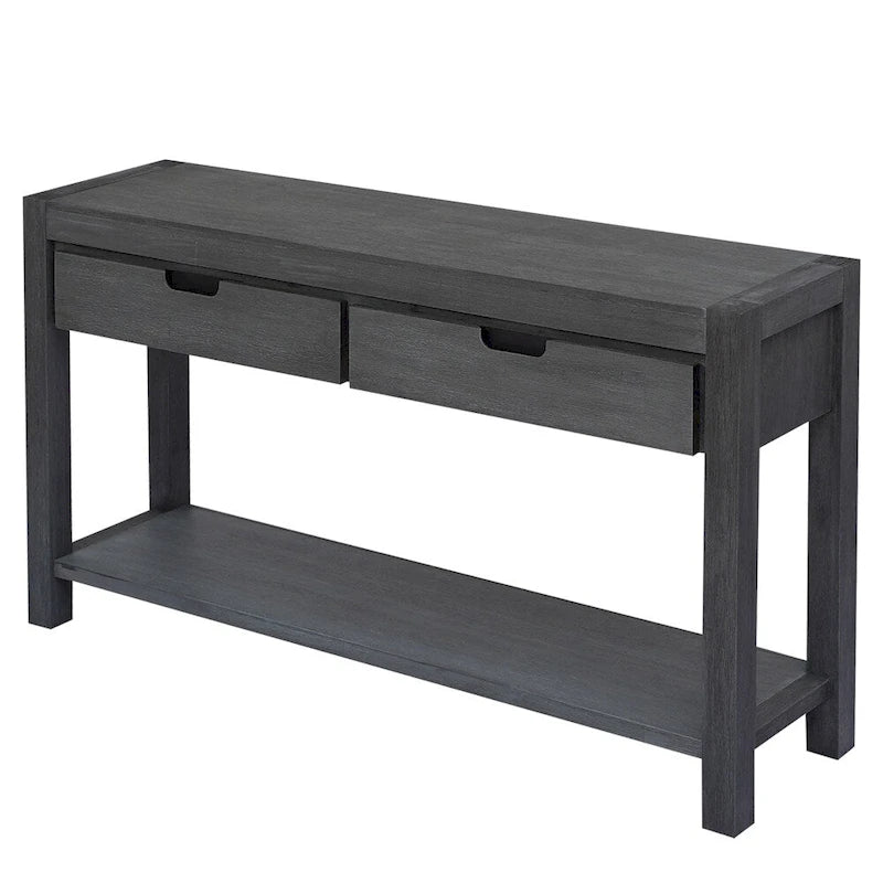 Wood Console Table with 2 Drawers and 1 Shelf for Hallway Living Room