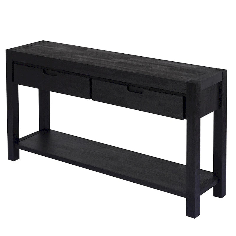 Wood Console Table with 2 Drawers and 1 Shelf for Hallway Living Room