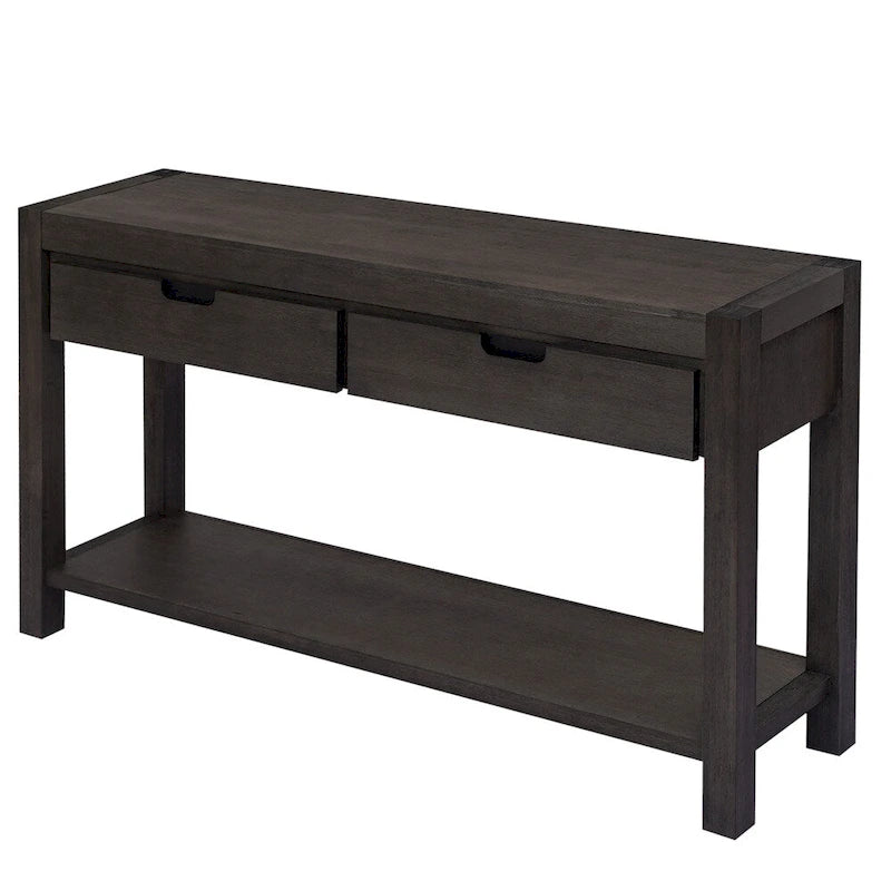Wood Console Table with 2 Drawers and 1 Shelf for Hallway Living Room